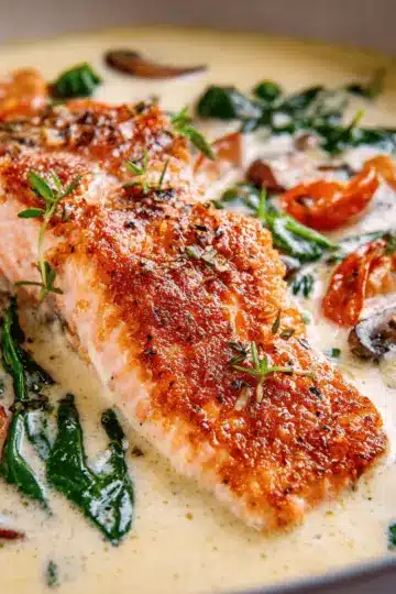 Tuscan Salmon with Parmesan Cream Sauce