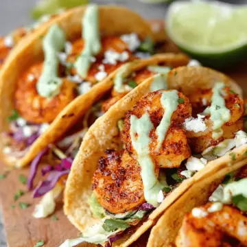 Spicy Shrimp Tacos with Avocado Crema