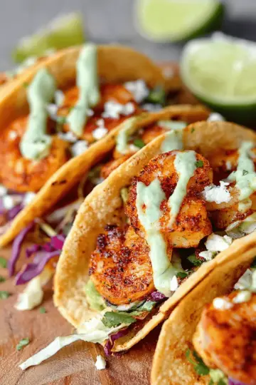 Spicy Shrimp Tacos with Avocado Crema