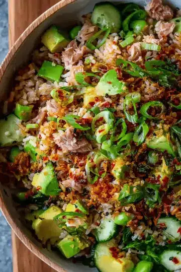 Tuna Avocado Crispy Rice Salad