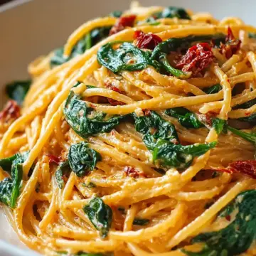 Spaghetti with Spinach and Sun-Dried Tomato Cream Sauce