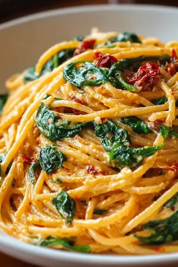 Spaghetti with Spinach and Sun-Dried Tomato Cream Sauce