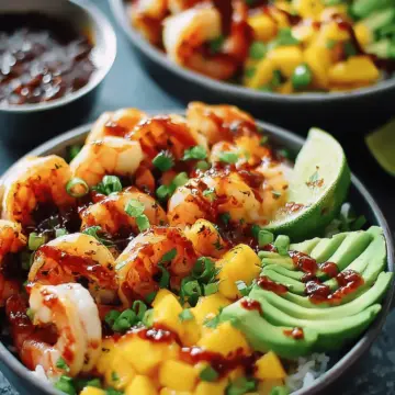 Shrimp and Avocado Bowls with Mango Salsa & Lime-Chili Sauce