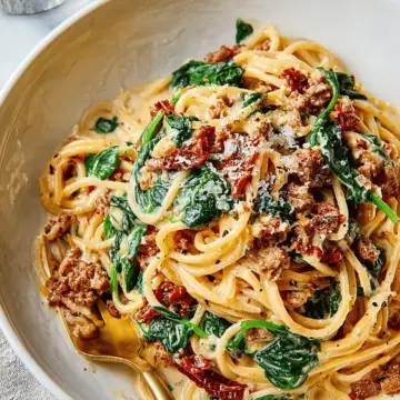 Spaghetti & Spinach with Sun-Dried Tomato Cream Sauce