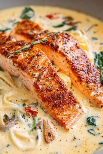 Tuscan Salmon with Parmesan Cream Sauce