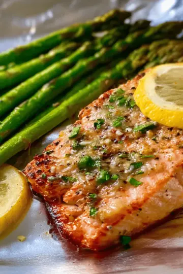 Foil Baked Salmon With Asparagus in a Lemon Butter Sauce