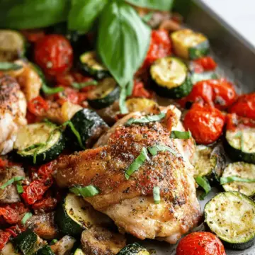 Sheet Pan Chicken with Zucchini Tomatoes and Basil