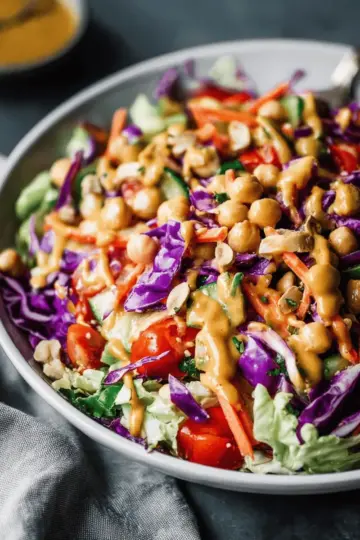 Chopped Thai-Inspired Chickpea Salad with Curry Peanut Dressing