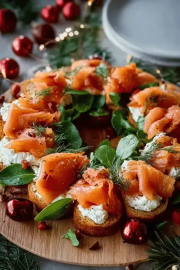 Christmas Bruschetta Wreath with Smoked Salmon