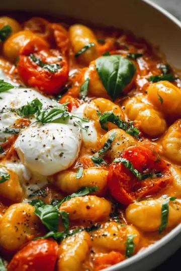 30 Minute Creamy Tomato Gnocchi with Burrata