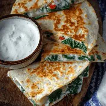 Spinach Quesadilla with Feta and Pepper Jack Cheese
