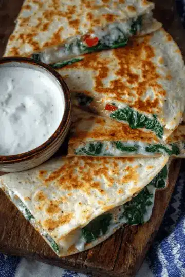 Spinach Quesadilla with Feta and Pepper Jack Cheese