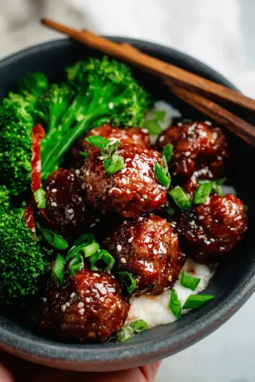 Sticky Mongolian Meatballs and Broccoli (Easy!!)