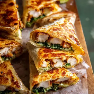 Folded Crispy Cheese and Chicken Wraps.
