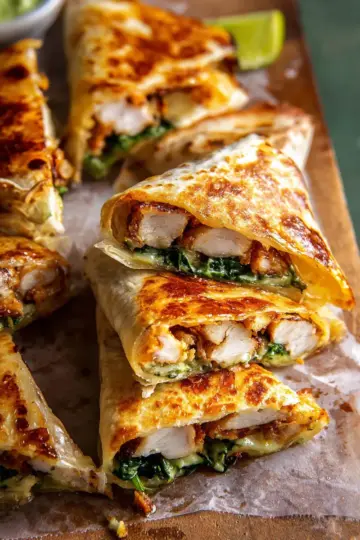 Folded Crispy Cheese and Chicken Wraps.