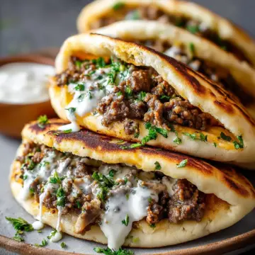 Cheesy Beef and Mushroom Pita Pockets