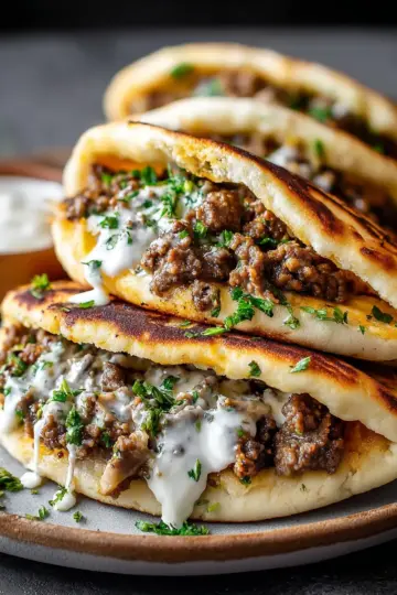Cheesy Beef and Mushroom Pita Pockets