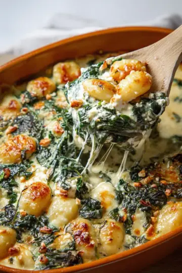 Baked Gnocchi with Feta Cheese and Spinach