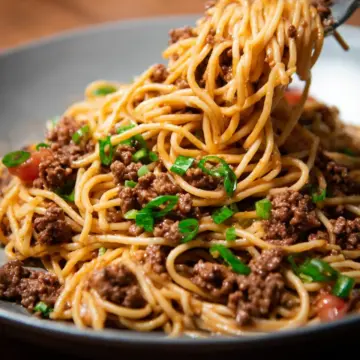 Asian Ground Beef Spaghetti