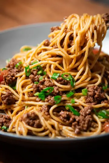 Asian Ground Beef Spaghetti
