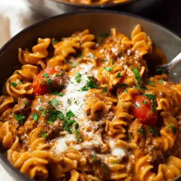 One pot creamy tomato beef pasta