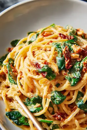 Spaghetti & Spinach with Sun-Dried Tomato Cream Sauce